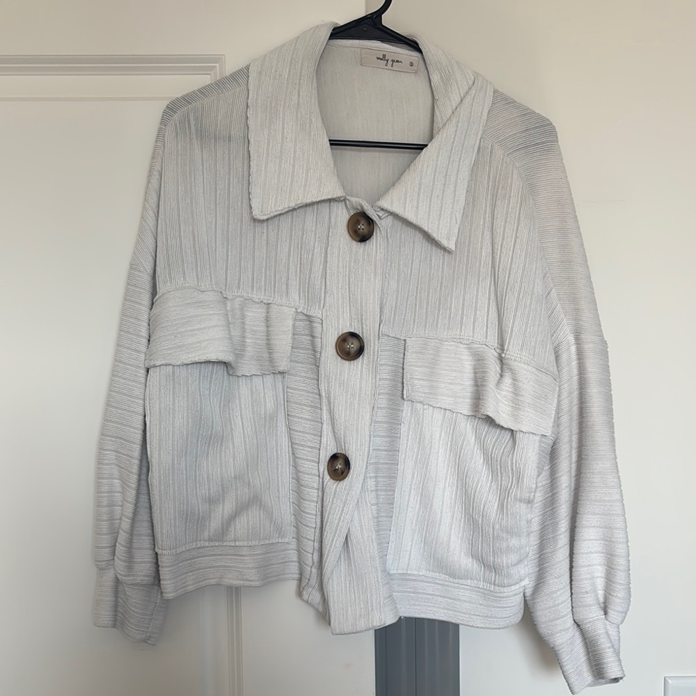 Stylish White Sweater Jacket with Button Details